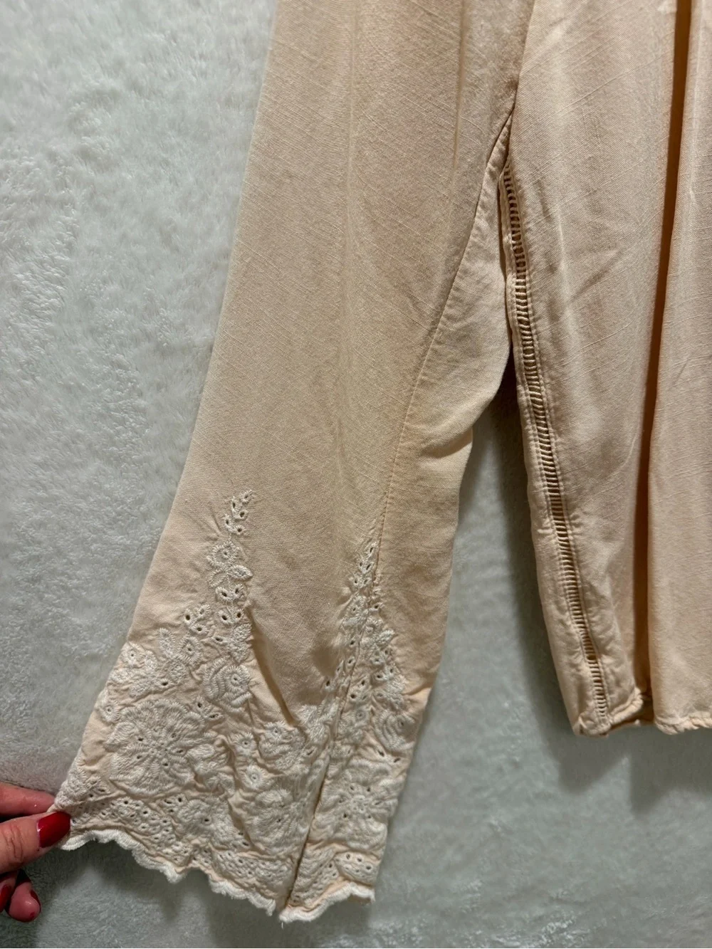 LoveStitch Boho Peasant Blouse Embroidered Bell Sleeve Top Medium